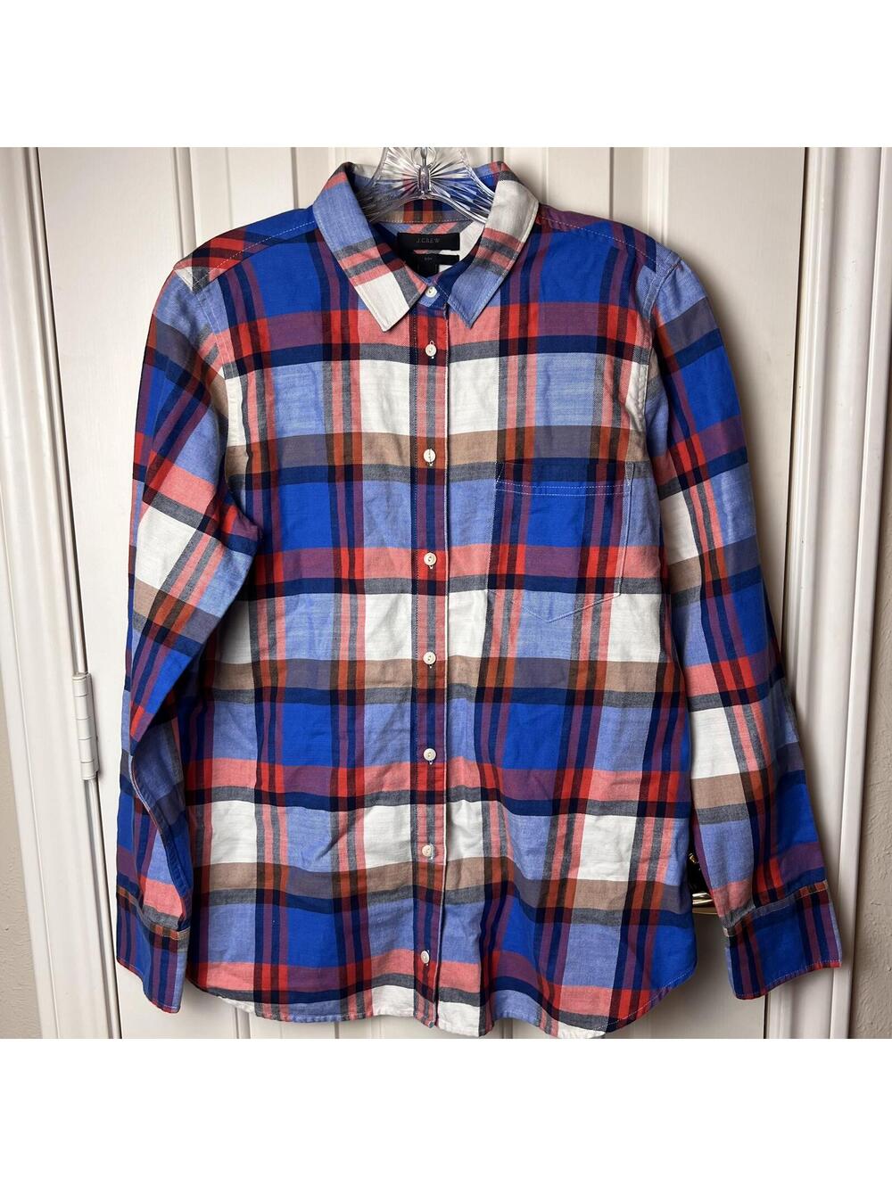 Cozy-Fall J.Crew 100% Cotton Plaid Button Down Shirt Boys Size 8 Blue, Red